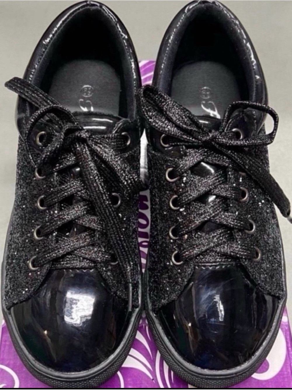 Women’s Black Glitter Lace-Up Athletic Sneakers